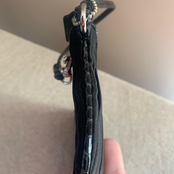 Coach Black Satin Runched Wristlet with Snakeskin Leather Trim - Picture 8 of 10
